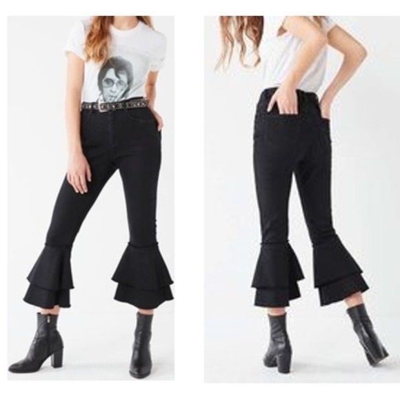 urban outfitters BDG black ruffle flare bell bottom jeans size 24 - Picture 8 of 9